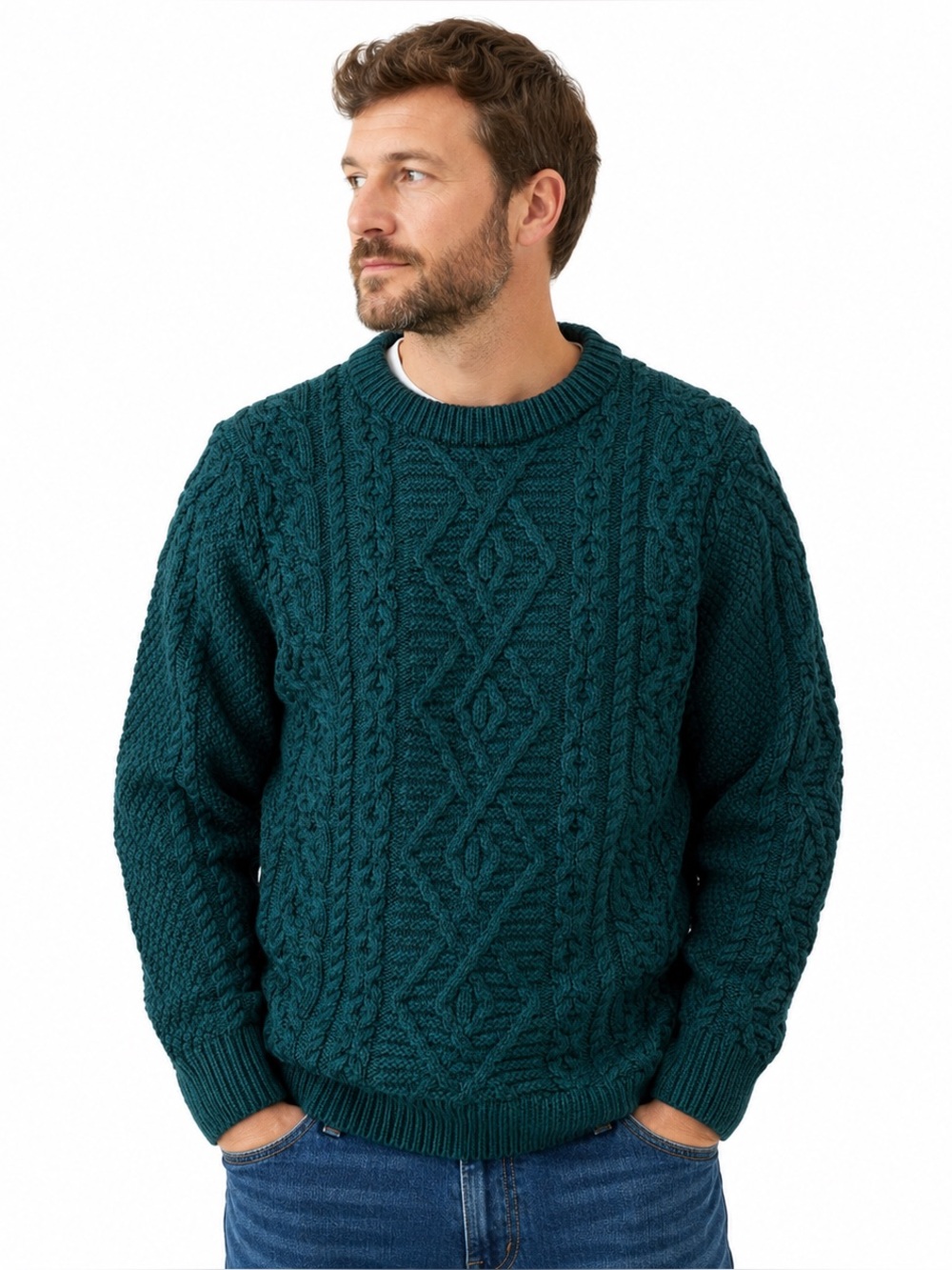 Original Aran Co. Men’s XL Green Merino Wool Irish Cable Knit Sweater